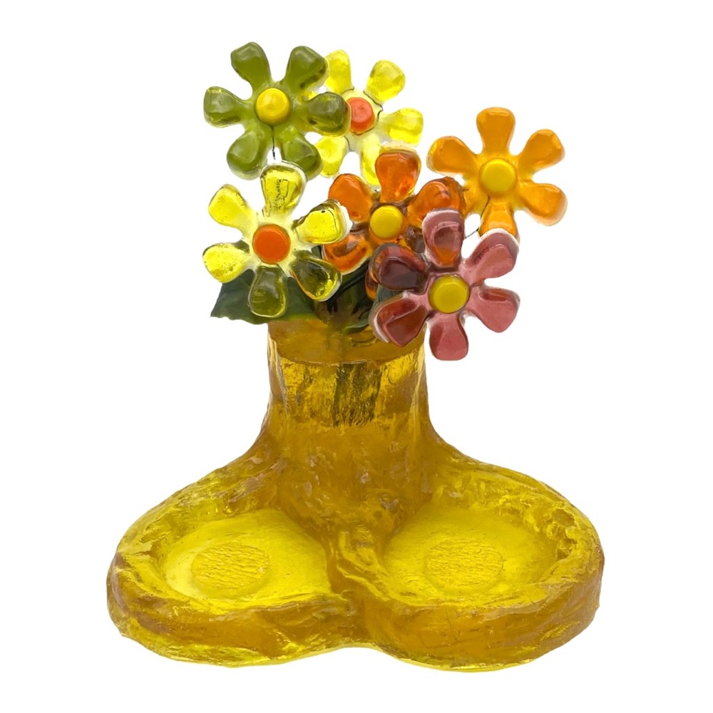 Vintage 1969 lucite flowers on base trinket jewelry dish
